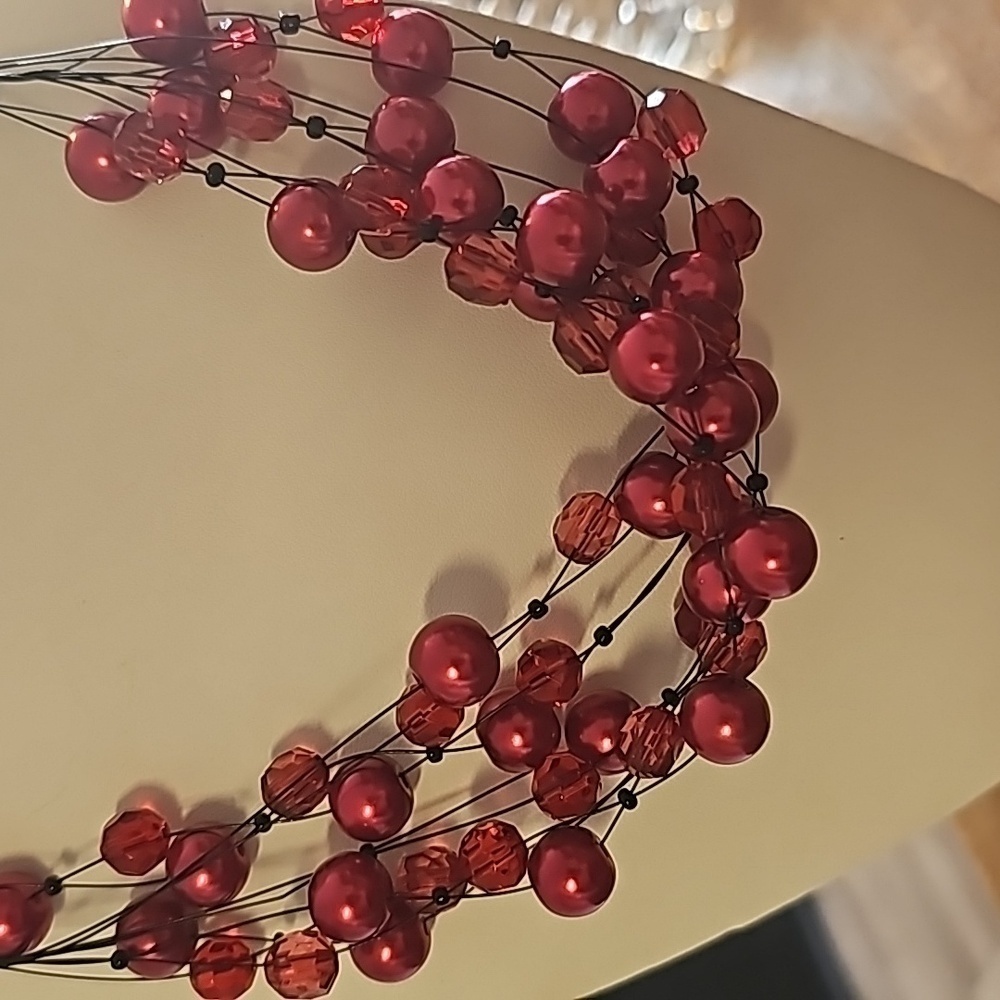 Red Glass Cluster Multistrand Statement Necklace - image 2